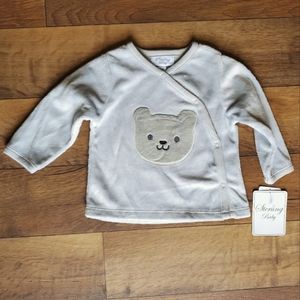 Sterling Baby Light Gray Furry Fleece Bear Face Top Size 6M